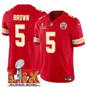 Kansas City Chiefs #5 Hollywood Brown Red 2025 F.U.S.E. Super Bowl LIX Patch Vapor Untouchable Limited Stitched Jersey