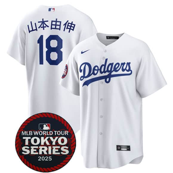 Los Angeles Dodgers #18 ɽ±¾ÓÉÉì White 2025 World Tour: Tokyo Series Home Stitched Jersey