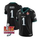 Philadelphia Eagles #1 Jalen Hurts Black 2025 Eagles Logo Super Bowl LIX Patch New F.U.S.E. Vapor Untouchable Limited Stitched Jersey