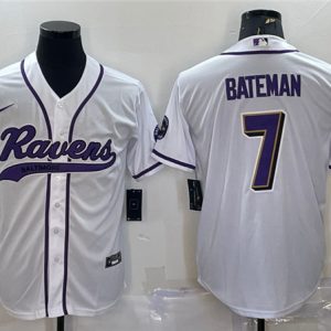 Baltimore Ravens #7 Rashod Bateman White With Patch Cool Base Stitched Jersey