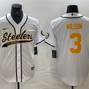 Pittsburgh Steelers #3 Russell Wilson White Gold With Patch Cool Base Stitched Jersey