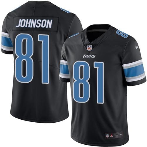 Lions #81 Calvin Johnson Black Stitched Football Limited Rush Jersey