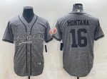 San Francisco 49ers #16 Joe Montana Gray With Patch Cool Base Stitched Baseball Jersey