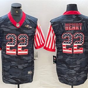 Baltimore Ravens #22 Derrick Henry Camo USA Flag Limited Stitched Jersey