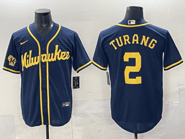 Milwaukee Brewers #2 Brice Turang Navy 2025 With Patch Stitched Jersey