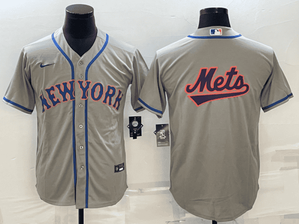 New York Mets Gray Team Big Logo Cool Base Stitched Jersey