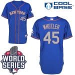 Mets #45 Zack Wheeler Blue(Grey NO.) Alternate Road Cool Base W 2015 World Series Patch Stitched Jersey