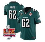 Philadelphia Eagles #62 Jason Kelce Green 2025 Eagles Logo Super Bowl LIX Patch And 4-Star C Patch New F.U.S.E. Vapor Limited Stitched Jersey
