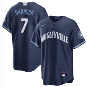 Chicago Cubs #7 Dansby Swanson Navy City Connect Cool Base Stitched Jersey
