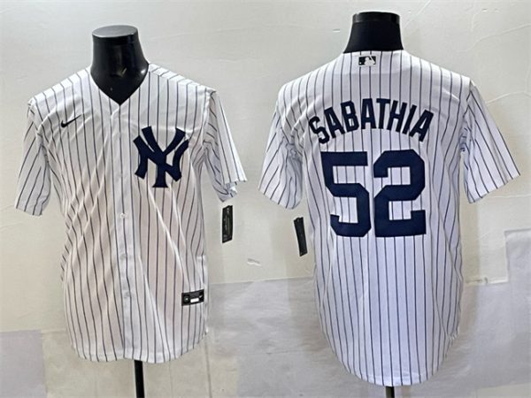 New York Yankees #52 C.C. Sabathia White Cool Base Stitched Jersey