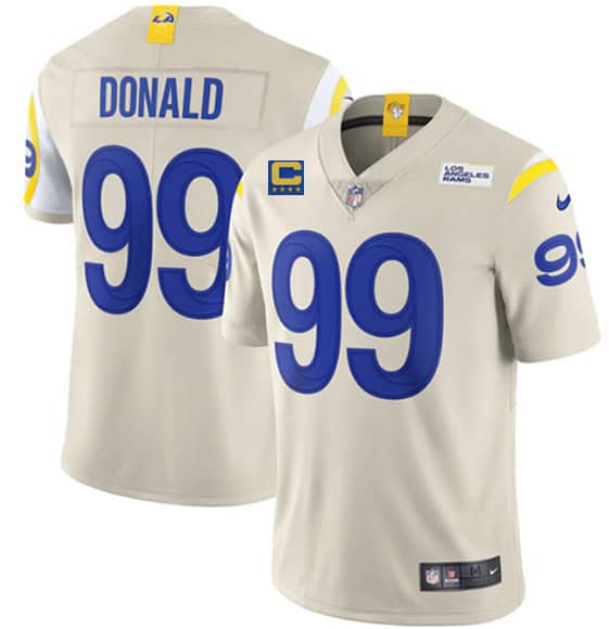 Los Angeles Rams 2022 #99 Aaron Donald Bone White With 4-Star C Patch Stitched Jersey
