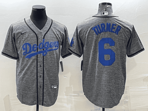 Los Angeles Dodgers #6 Trea Turner Grey Cool Base Stitched Jersey