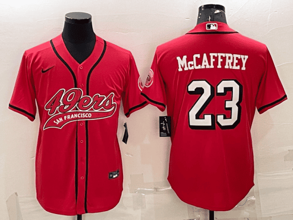 San Francisco 49ers #23 Christian McCaffrey New Red With Patch Cool Base Stitched Baseball Jersey
