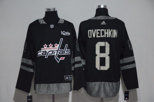 Washington Capitals #8 Alex Ovechkin Black 1917-2017 100th Anniversary Stitched Jersey