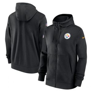 Pittsburgh Steelers Black Sideline Club Performance Full-Zip Hoodie