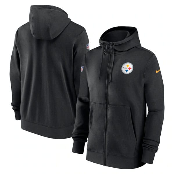 Pittsburgh Steelers Black Sideline Club Performance Full-Zip Hoodie