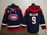 Montreal Canadiens #9 Maurice Richard Navy Red Lace-Up Pullover Hoodie