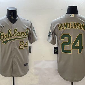 Oakland Athletics #24 Ricky Henderson Gray With Patch Stitched Jersey