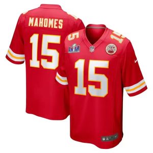 Kansas City Chiefs #15 Patrick Mahomes Red Super Bowl LVIII Patch Limited Stitched Game Jersey
