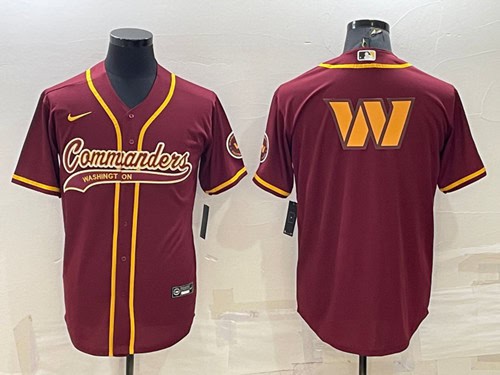 Washington Commanders Burgundy Team Big Logo With Patch Cool Base Stitched Baseball Jersey