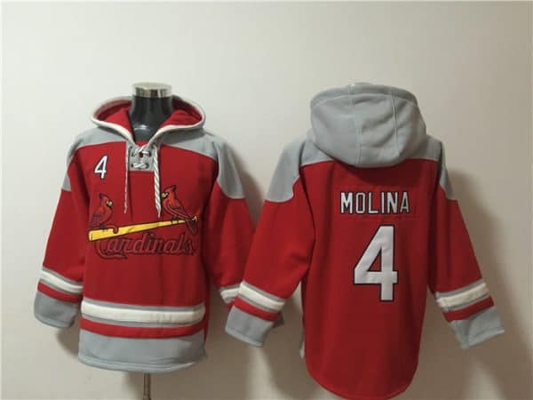 St.Louis Cardinals #4 Yadier Molina Ageless Must-Have Lace-Up Pullover Hoodie