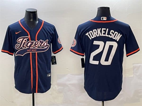 Detroit Tigers #20 Spencer Torkelson Navy With Patch Cool Base Stitched Jersey