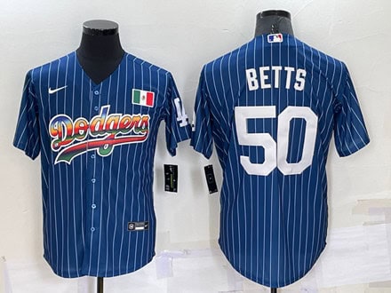 Los Angeles Dodgers #50 Mookie Betts Navy Mexico Rainbow Cool Base Stitched Baseball Jersey