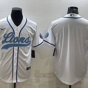Detroit Lions Blank White With Patch Cool Base Stitched Baseball Jersey
