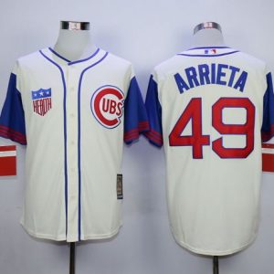 Cubs #49 Jake Arrieta Cream Blue 1942 Turn Back The Clock Stitched Jersey