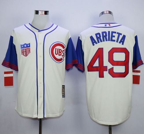 Cubs #49 Jake Arrieta Cream Blue 1942 Turn Back The Clock Stitched Jersey