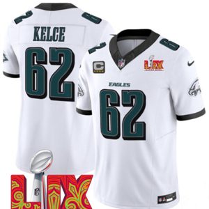 Philadelphia Eagles #62 Jason Kelce White 2025 Super Bowl LIX Patch Vapor Untouchable Limited Stitched Jersey