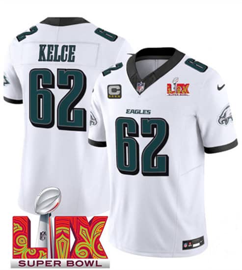 Philadelphia Eagles #62 Jason Kelce White 2025 Super Bowl LIX Patch Vapor Untouchable Limited Stitched Jersey