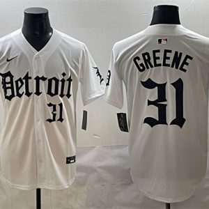 Detroit Tigers #31 Riley Greene White 'Motor Gothic Edition' Vapor Premier Limited Stitched Jersey