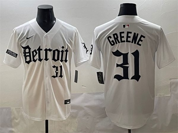 Detroit Tigers #31 Riley Greene White 'Motor Gothic Edition' Vapor Premier Limited Stitched Jersey