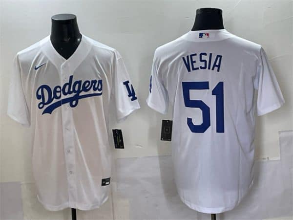 Los Angeles Dodgers #51 Alex Vesia White Cool Base Stitched Jersey