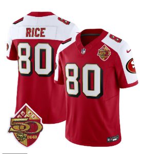 San Francisco 49ers #80 Jerry Rice Red White 2023 F.U.S.E. 50th Patch Throwback Stitched Jersey
