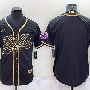 Buffalo Bills Blank Black Gold With Patch Cool Base Stitched Baseball Jersey