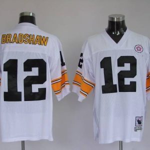 Mitchell Ness Steelers #12 Terry Bradshaw White Stitched Throwback Jersey