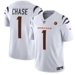 Cincinnati Bengals #1 Ja'Marr Chase White 2023 F.U.S.E. With John Madden Patch Vapor Limited Stitched Jersey