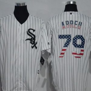 White Sox #79 Jose Abreu White(Black Strip) USA Flag Fashion Stitched Jersey