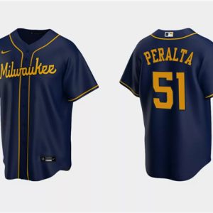 Milwaukee Brewers #51 Freddy Peralta Navy Cool Base Stitched Jersey