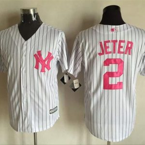 Yankees #2 Derek Jeter White Strip New Cool Base 2016 Mother's Day Stitched Jersey