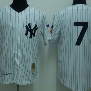 Mitchelland Ness Yankees #7 Mickey Mantle Stitched White Throwback Jersey