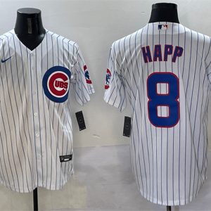 Chicago Cubs #8 Ian Happ White Cool Base Stitched Jersey