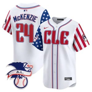 Cleveland Guardians #24 Triston McKenzie White 2024 Fourth Of July Vapor Premier Limited Stitched Jersey