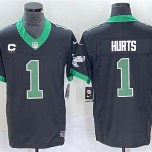 Philadelphia Eagles #1 Jalen Hurts Black 2023 F.U.S.E. Vapor Untouchable With C Patch Stitched Jersey