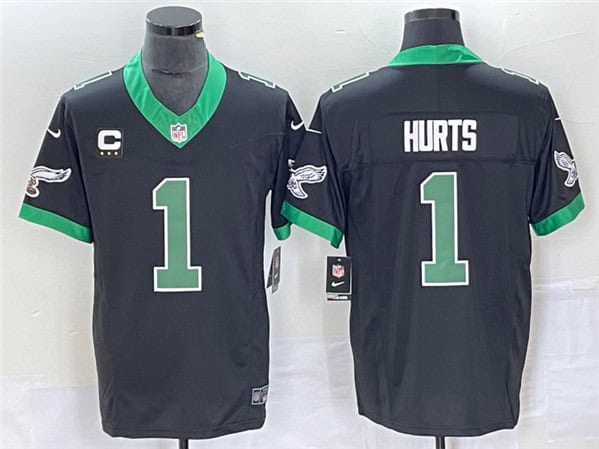 Philadelphia Eagles #1 Jalen Hurts Black 2023 F.U.S.E. Vapor Untouchable With C Patch Stitched Jersey