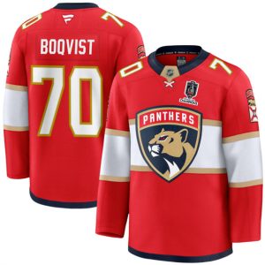 Florida Panthers #70 Jesper Boqvist Red Home 2025 Stanley Cup Champions Patch Stitched Jersey