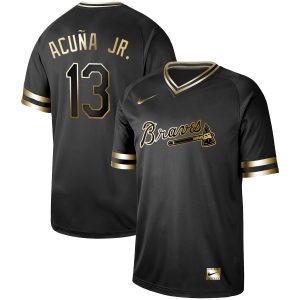 Atlanta Braves #13 Ronald Acuna Black Gold Stitched Jersey