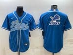 Detroit Lions Blue Team Big Logo With Patch Cool Base Stitched Baseball Jersey